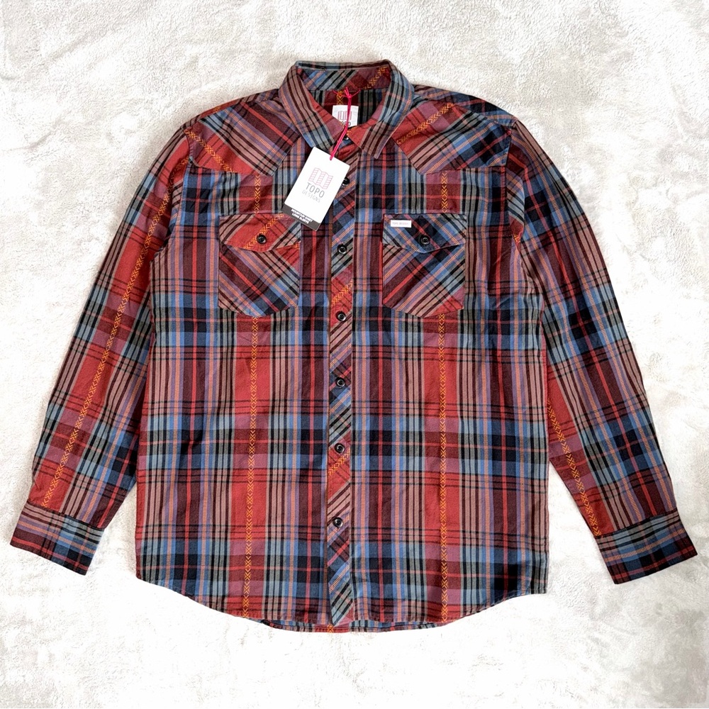 Topo Designs Mountain Red Plaid Button-Up Shirt Men’s XL New With Tag